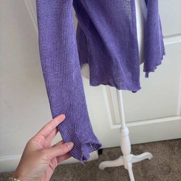 Eileen Fisher Women’s 100% Linen Open Knit Purple Open Front Cardigan SP - Picture 9 of 12